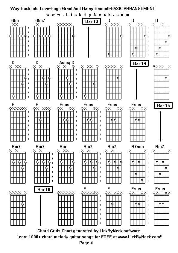 Chord Grids Chart of chord melody fingerstyle guitar song-Way Back Into Love-Hugh Grant And Haley Bennett-BASIC ARRANGEMENT,generated by LickByNeck software.